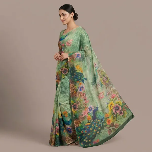 Green_Pure_Georgette_Saree_Matching_Blouse_Piece_For_Women
