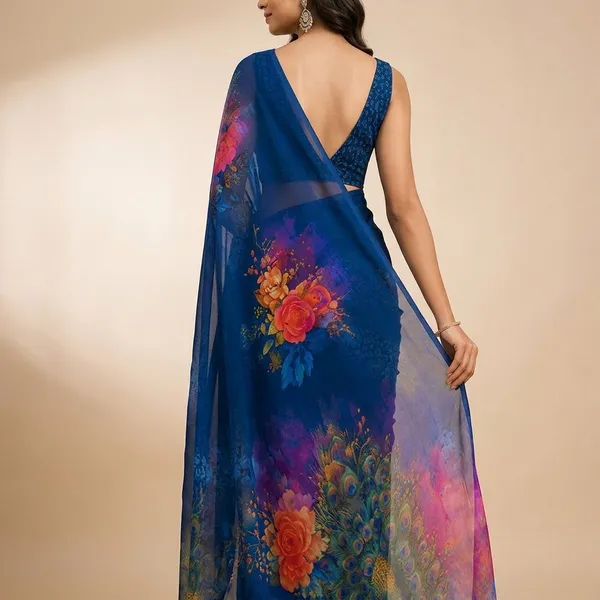 Blue_Pure_Georgette_Saree_Matching_Blouse_Piece_For_Women