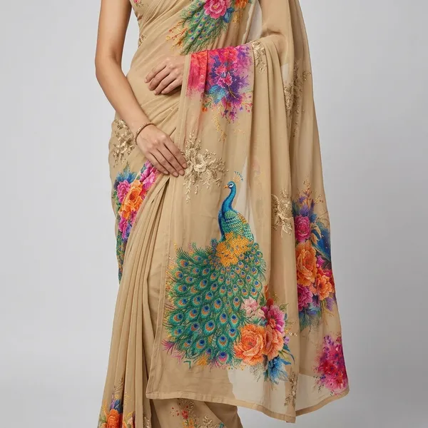 Beige_Pure_Georgette_Saree_Matching_Blouse_Piece_For_Women