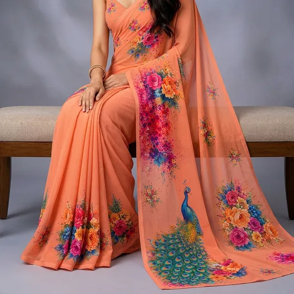 Peach_Pure_Georgette_Saree_Matching_Blouse_Piece_For_Women