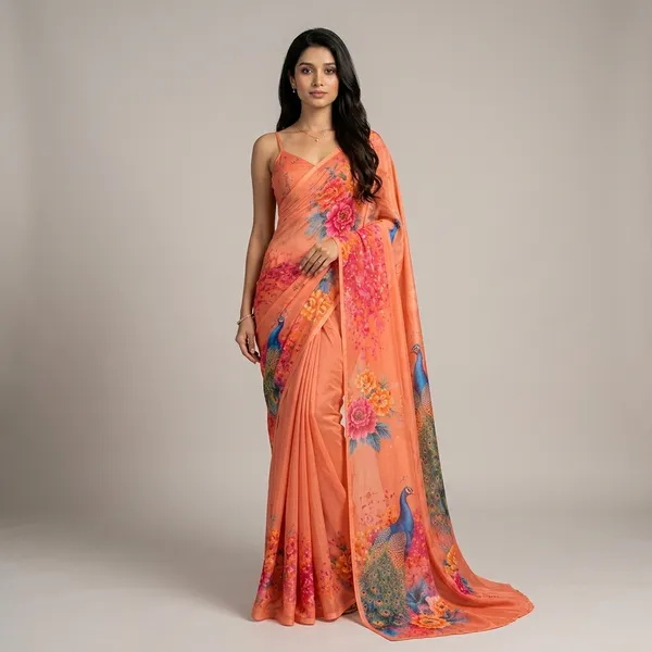 Light_Orange_Pure_Georgette_Saree_Matching_Blouse_Piece_For_Women