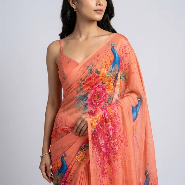 Light_Orange_Pure_Georgette_Saree_Matching_Blouse_Piece_For_Women