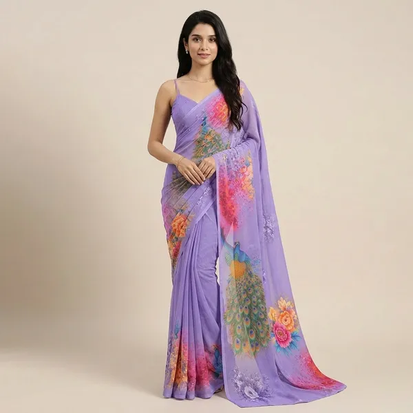 Purple_Pure_Georgette_Saree_Matching_Blouse_Piece_For_Women