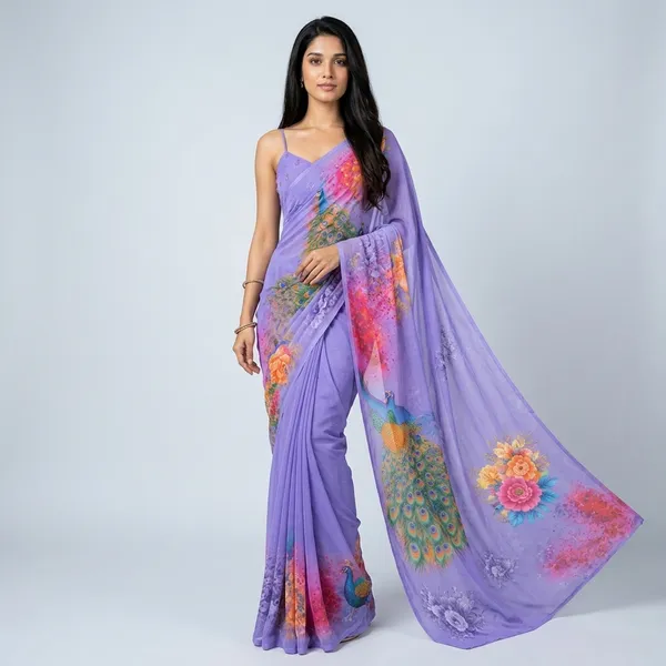Purple_Pure_Georgette_Saree_Matching_Blouse_Piece_For_Women