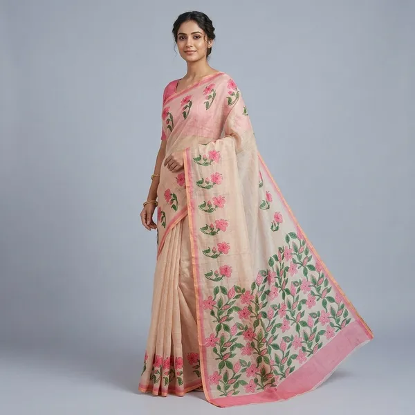 Beige_Pure_Jamdhani_Cotton_Saree_Matching_Blouse_Piece_For_Women