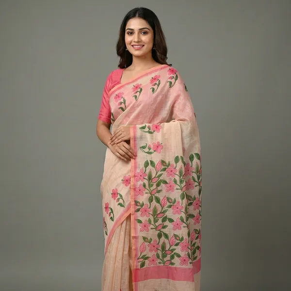 Beige_Pure_Jamdhani_Cotton_Saree_Matching_Blouse_Piece_For_Women