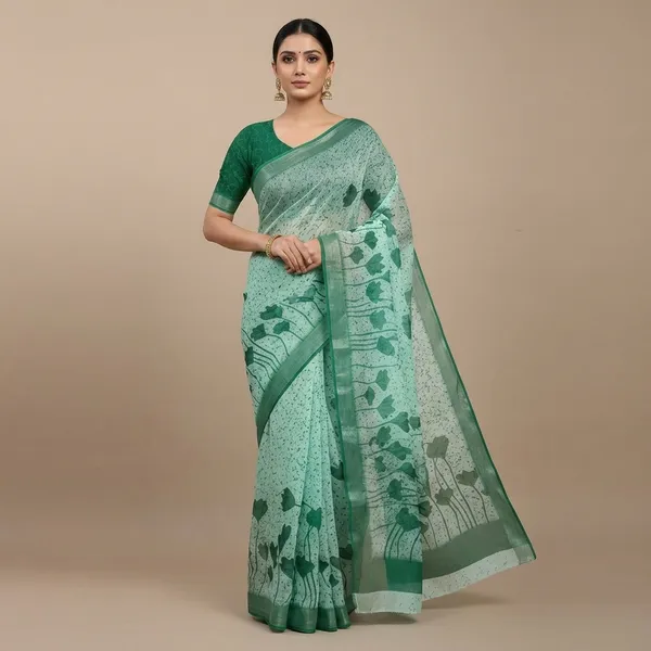Light_Green_Pure_Jamdhani_Cotton_Saree_Matching_Blouse_Piece_For_Women