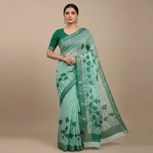 Light_Green_Pure_Jamdhani_Cotton_Saree_Matching_Blouse_Piece_For_Women