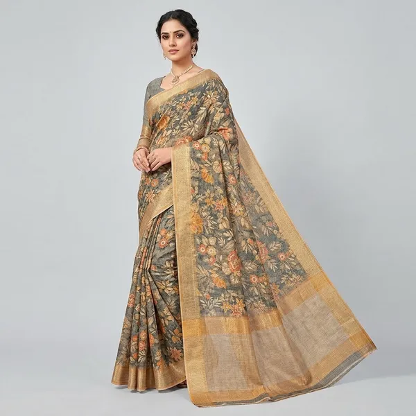 Grey_Pure_Jamdhani_Cotton_Saree_Matching_Blouse_Piece_For_Women