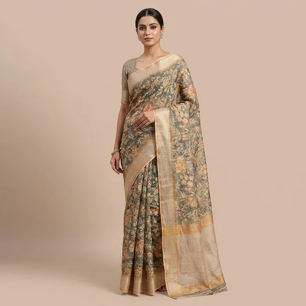 Grey_Pure_Jamdhani_Cotton_Saree_Matching_Blouse_Piece_For_Women