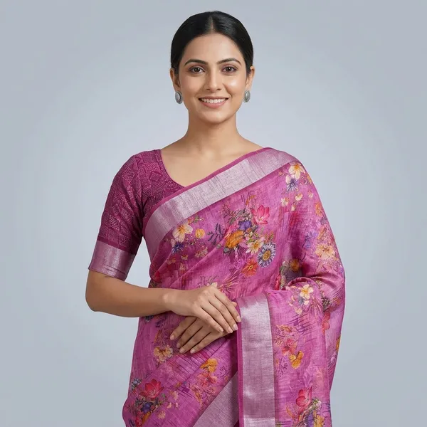 Pink_Pure_Jamdhani_Cotton_Saree_Matching_Blouse_Piece_For_Women