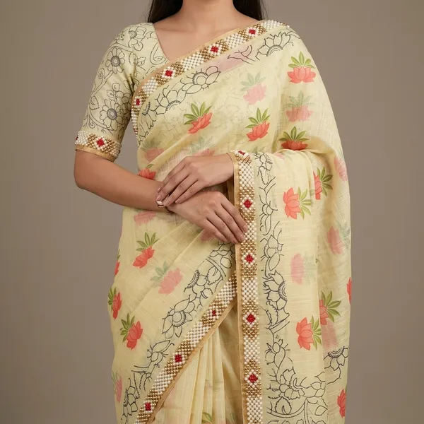 Pastel_Yellow_Pure_Jamdhani_Cotton_Saree_Matching_Blouse_Piece_For_Women