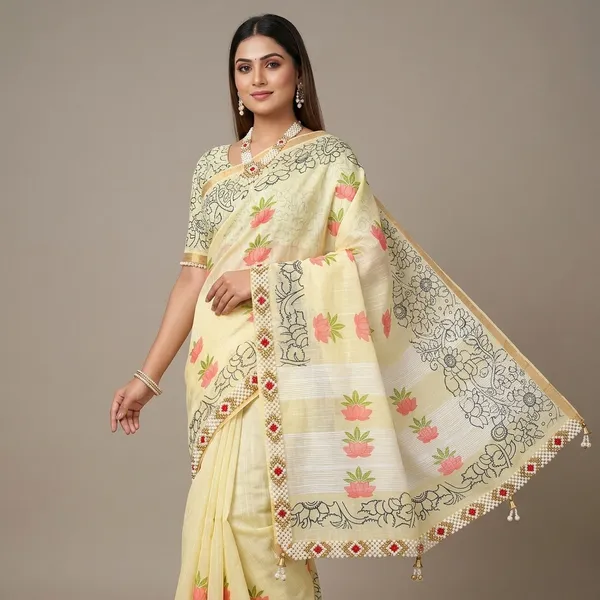 Pastel_Yellow_Pure_Jamdhani_Cotton_Saree_Matching_Blouse_Piece_For_Women