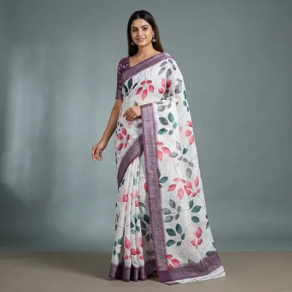 White_Pure_Jamdhani_Cotton_Saree_Matching_Blouse_Piece_For_Women