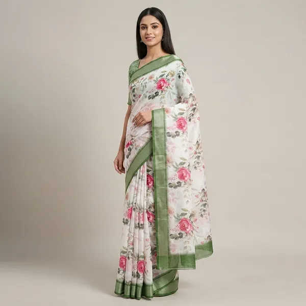 White_Pure_Jamdhani_Cotton_Saree_Matching_Blouse_Piece_For_Women