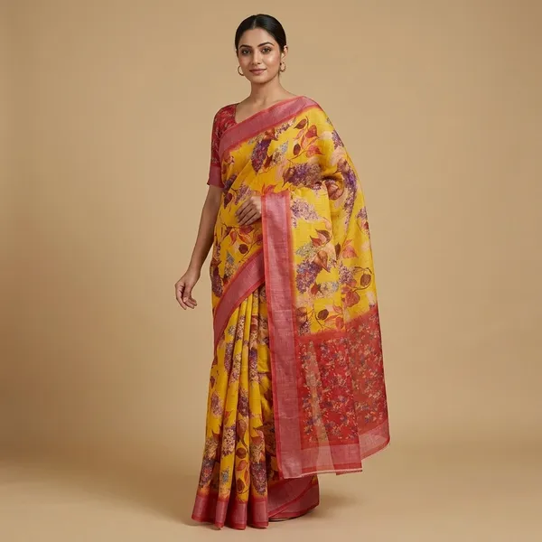 Yellow_Pure_Jamdhani_Cotton_Saree_Matching_Blouse_Piece_For_Women