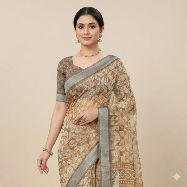 Beige_And_Grey_Pure_Jamdhani_Cotton_Saree_Matching_Blouse_Piece_For_Women