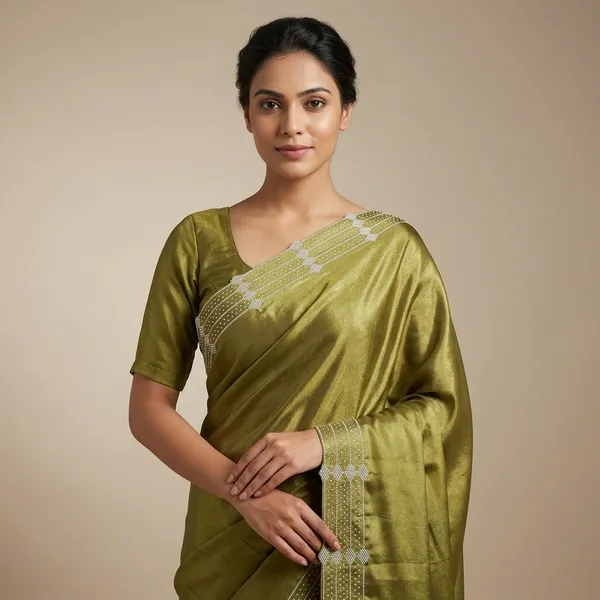 Olive_Green_Mulberry_Silk_Saree_Matching_Blouse_Piece_For_Women