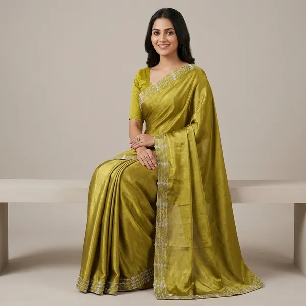 Olive_Green_Mulberry_Silk_Saree_Matching_Blouse_Piece_For_Women