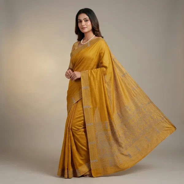Mustard_Yellow_Mulberry_Silk_Saree_Matching_Blouse_Piece_For_Women