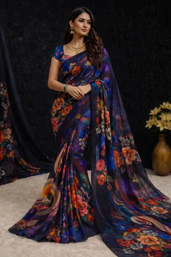 Black_Pure_Georgette_Saree_Matching_Blouse_Piece_For_Women