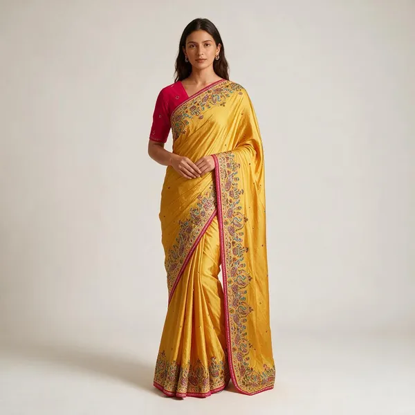 Yellow_Vichitra_Silk_Saree_For_Women