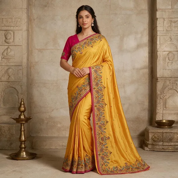 Yellow_Vichitra_Silk_Saree_For_Women