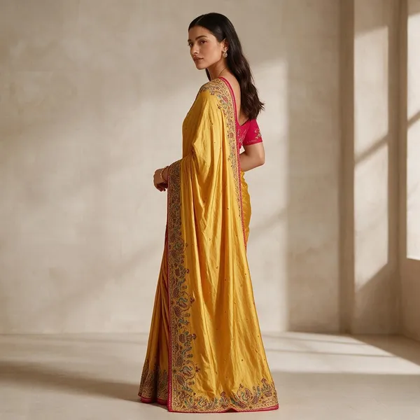 Yellow_Vichitra_Silk_Saree_For_Women