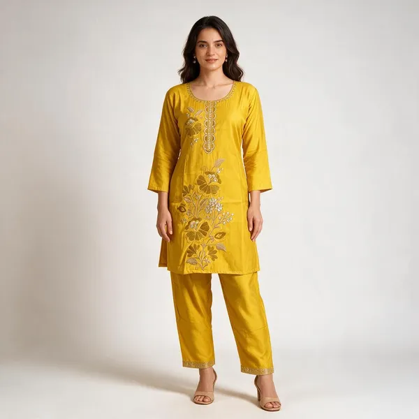 Yellow_Cotton_Straight_Embroidered_Cord_Set_For_Women