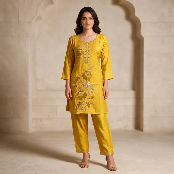 Yellow_Cotton_Straight_Embroidered_Cord_Set_For_Women