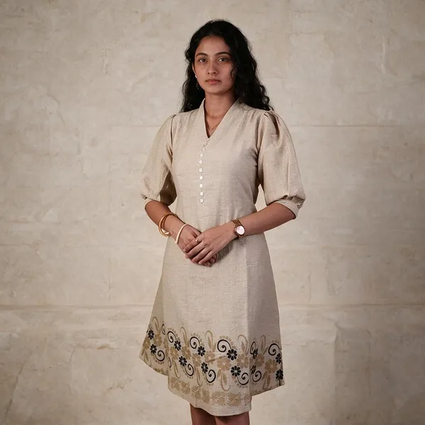 Beige_Cotton_Straight_Midi_Kurti_For_Women
