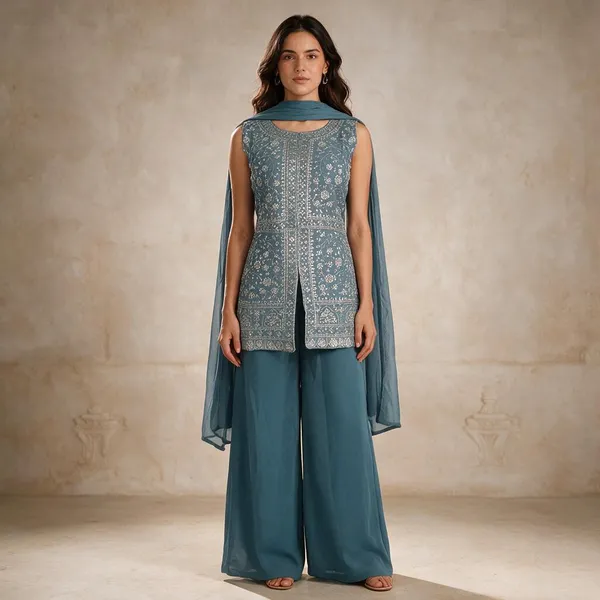 Blue_Georgette_Embroidered_3_Piece_Crop_Top_Set_For_Women