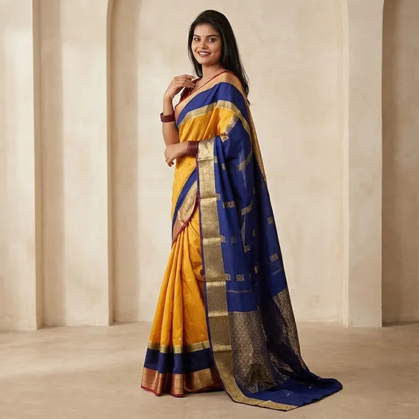 Blue_Pure_Mysore_Silk/Crepe_80Gsm_Saree_For_Women