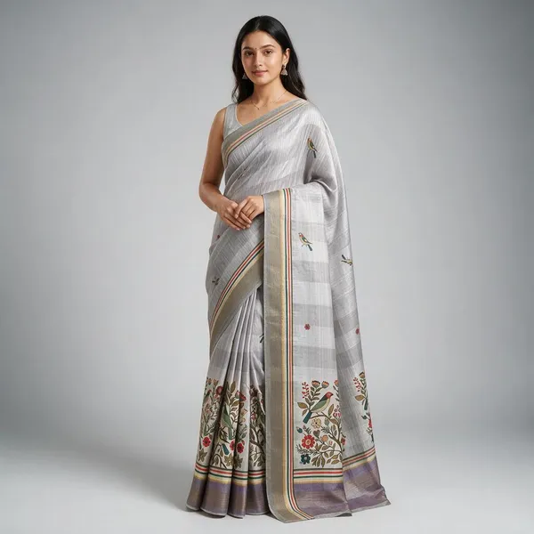 Grey_Jacquard_Lenin_Digital_Saree_For_Women