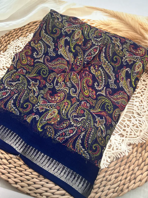 Navy_Viscose_Georgette_With_Zari_Border_Saree_For_Women