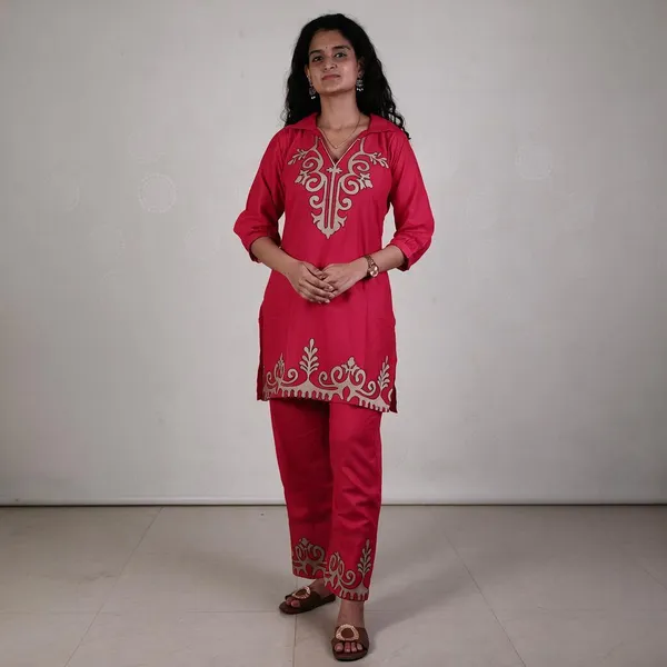 Red_Cotton_Straight_Embroidered_Cord_Set_For_Women