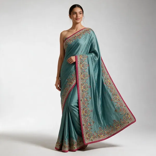 Teal_Vichitra_Silk_With_Handwork_Saree_For_Women