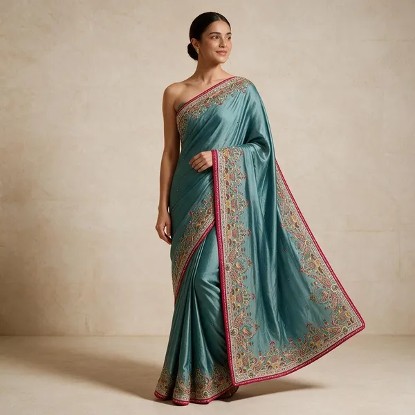 Teal_Vichitra_Silk_With_Handwork_Saree_For_Women