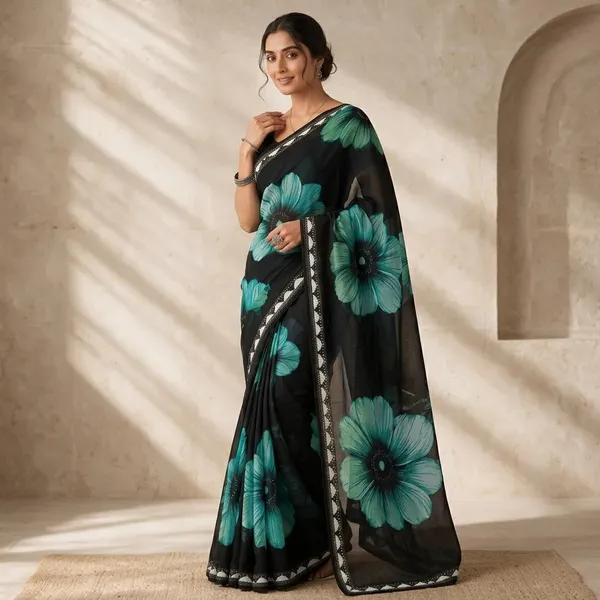 Black_Georgette_Digital_Print_With_Lace_Saree_For_Women
