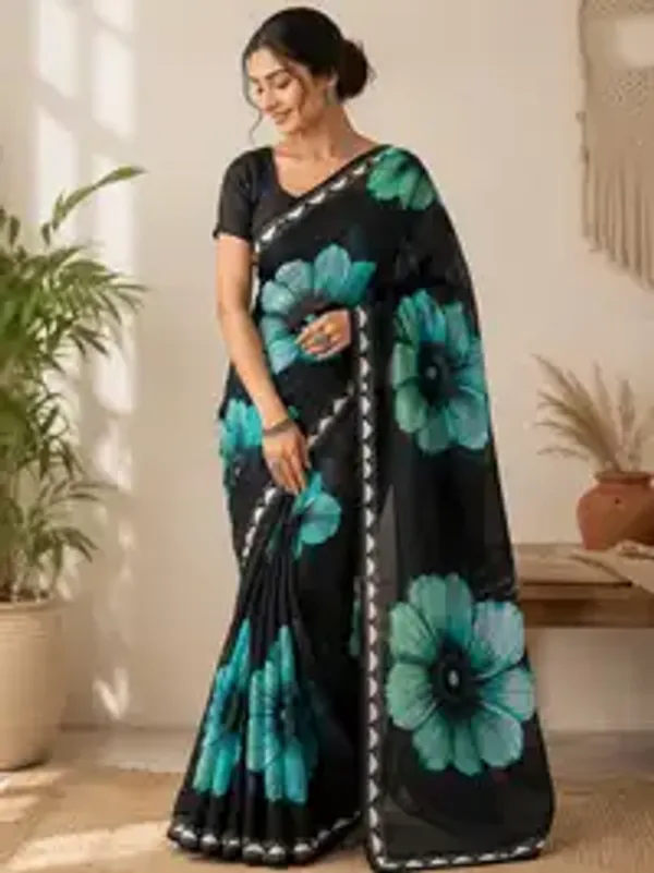 Black_Georgette_Digital_Print_With_Lace_Saree_For_Women