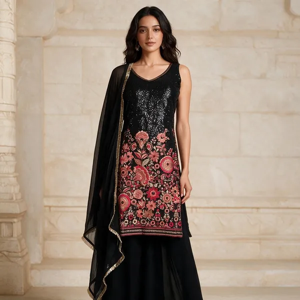 Black_Cotton_Anarkali_Floral_Embroidered_3-Piece_Salwar_Suit_For_Women
