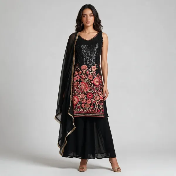 Black_Cotton_Anarkali_Floral_Embroidered_3-Piece_Salwar_Suit_For_Women
