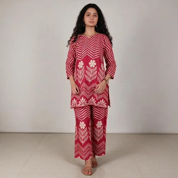 Red_Rasmalai_Straight_Fit_Floral_Print_Kurta_Coord_Set_For_Women