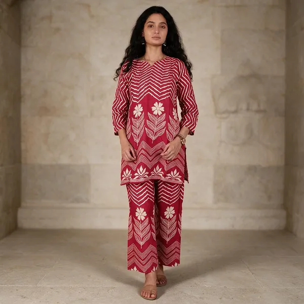 Red_Rasmalai_Straight_Fit_Floral_Print_Kurta_Coord_Set_For_Women