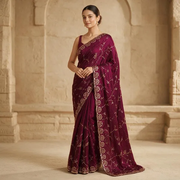 Maroon_Candy_Crush_Material_With_Hand_Work_Saree_For_Women