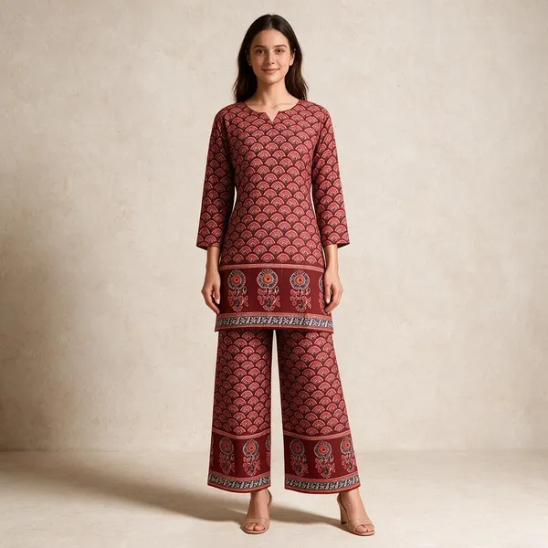 Maroon_Kalamkari_Cotton_Straight_Coord_Set_For_Women