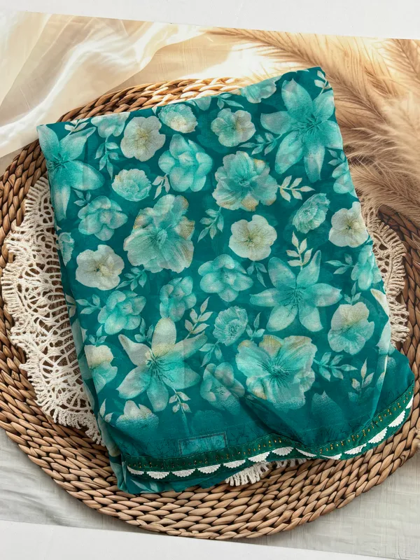 Teal_Georgette_With_Lace_Saree_For_Women