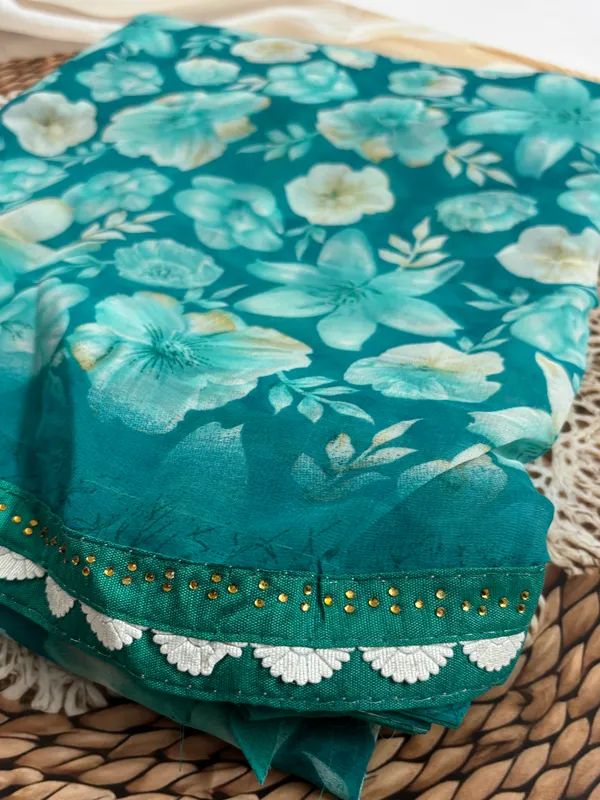 Teal_Georgette_With_Lace_Saree_For_Women