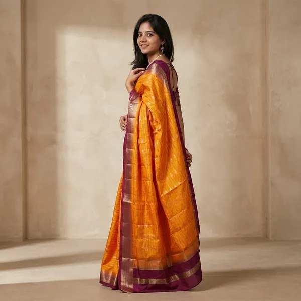 Sunset_Orange_Fancy_Silk_Saree_For_Women