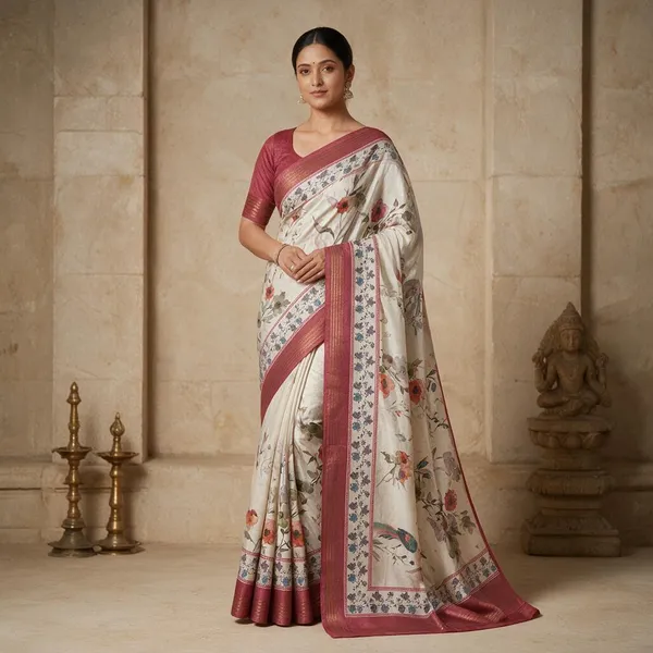 White_Linen_Digital_Saree_For_Women